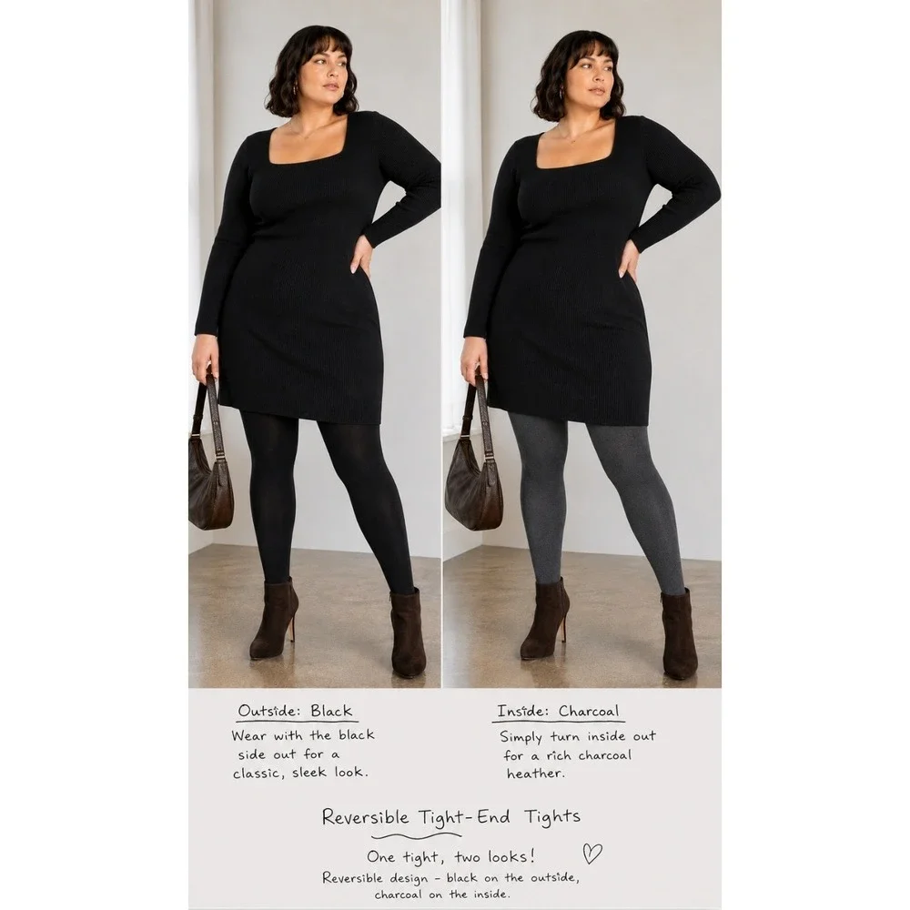 Spanx‎ Tight-End Tights Womens Size F Black Charcoal Reversible Bodyshaping 005B
